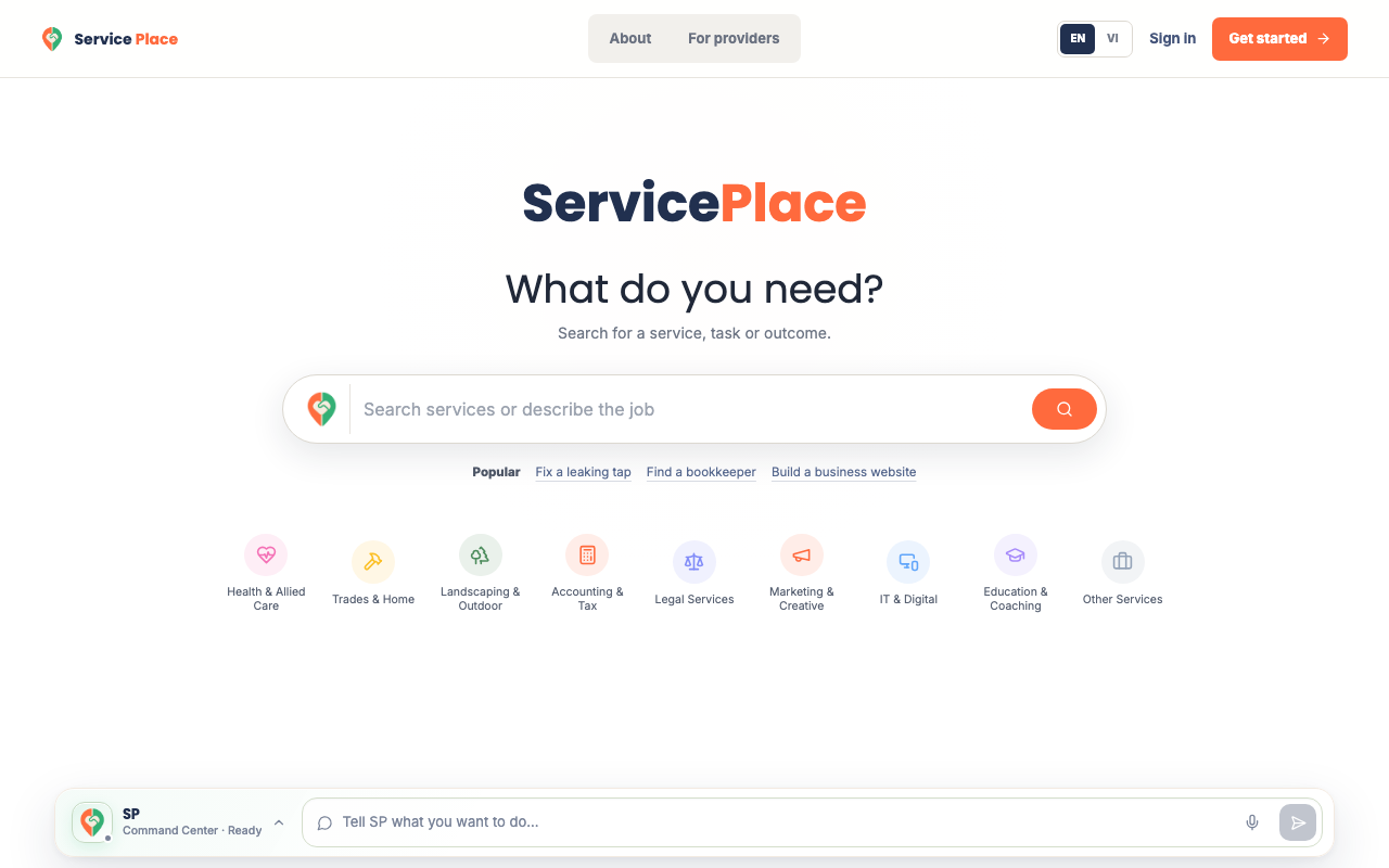 Service Place — hệ đặt dịch vụ đang chạy